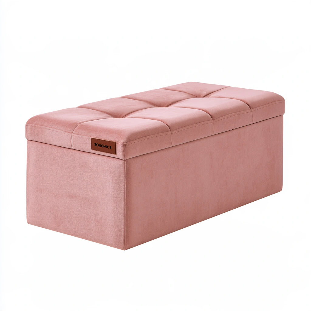 Panca contenitore in velluto, colore rosa