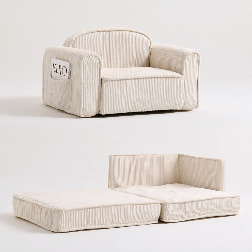 Divano convertibile per bambini in velluto a coste, colore grigio