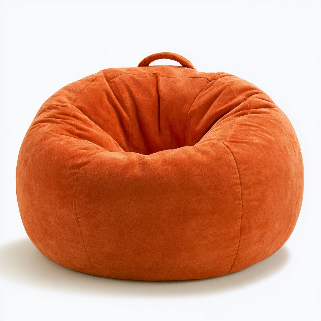 Pouf a sacco con maniglia dalle linee essenziali, colore arancione